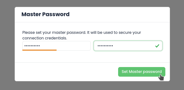 Setting up the master password